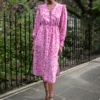 Stella Silk Midi Dress - Hot Pink Damask Print -Cheap Closet Curation Store 269A9272