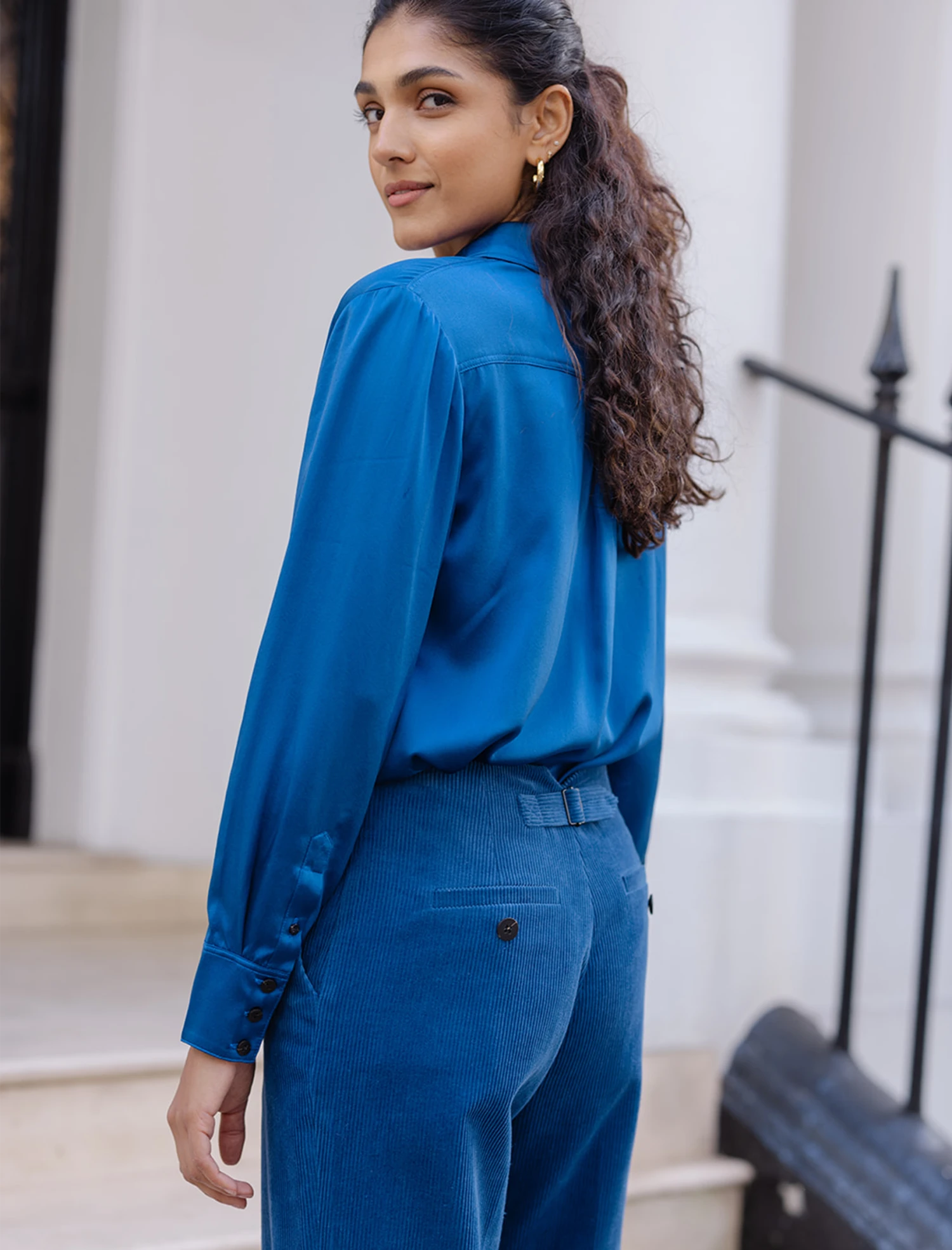 Harlow Corduroy Wide Leg Trouser - Blue 4 Harlow Corduroy Wide Leg Trouser - Blue - Image 2