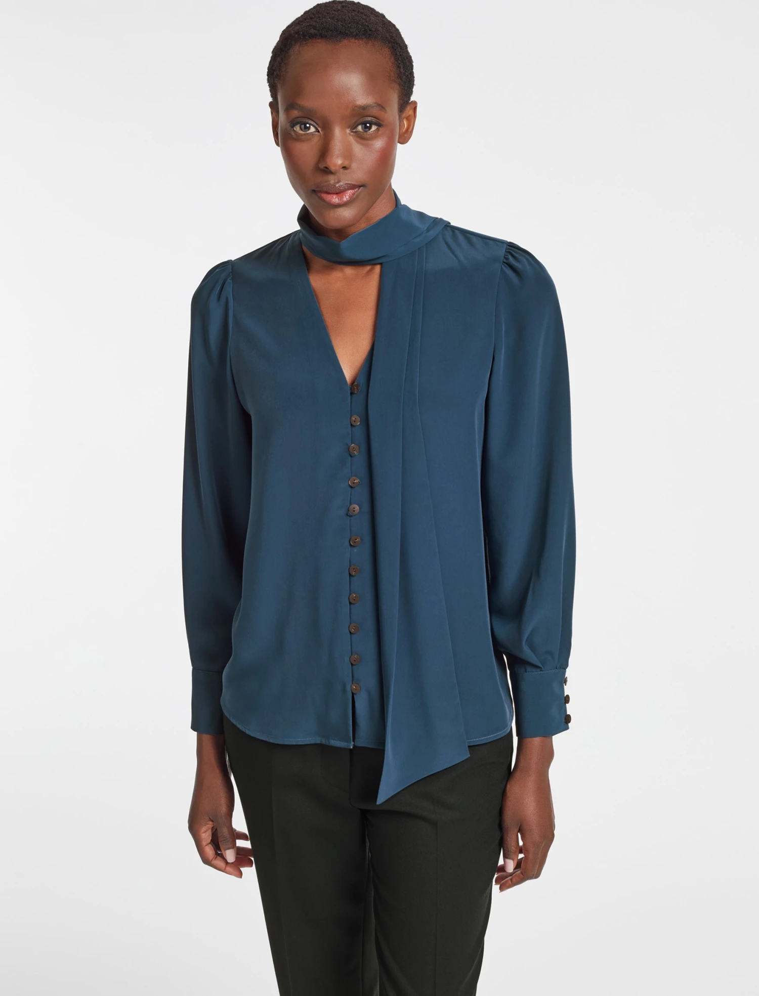 Carla Blouse With Scarf - Petrol Blue 3 Carla Blouse With Scarf - Petrol Blue