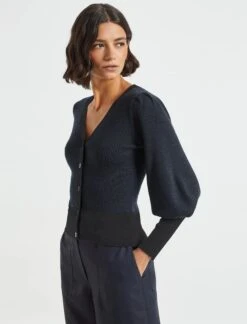 Eva Wool Cardigan - Charcoal Mid Blue Stripe -Cheap Closet Curation Store AU21 K40 EVA CHARCOAL MIDBLUESTRIPE LS 0480