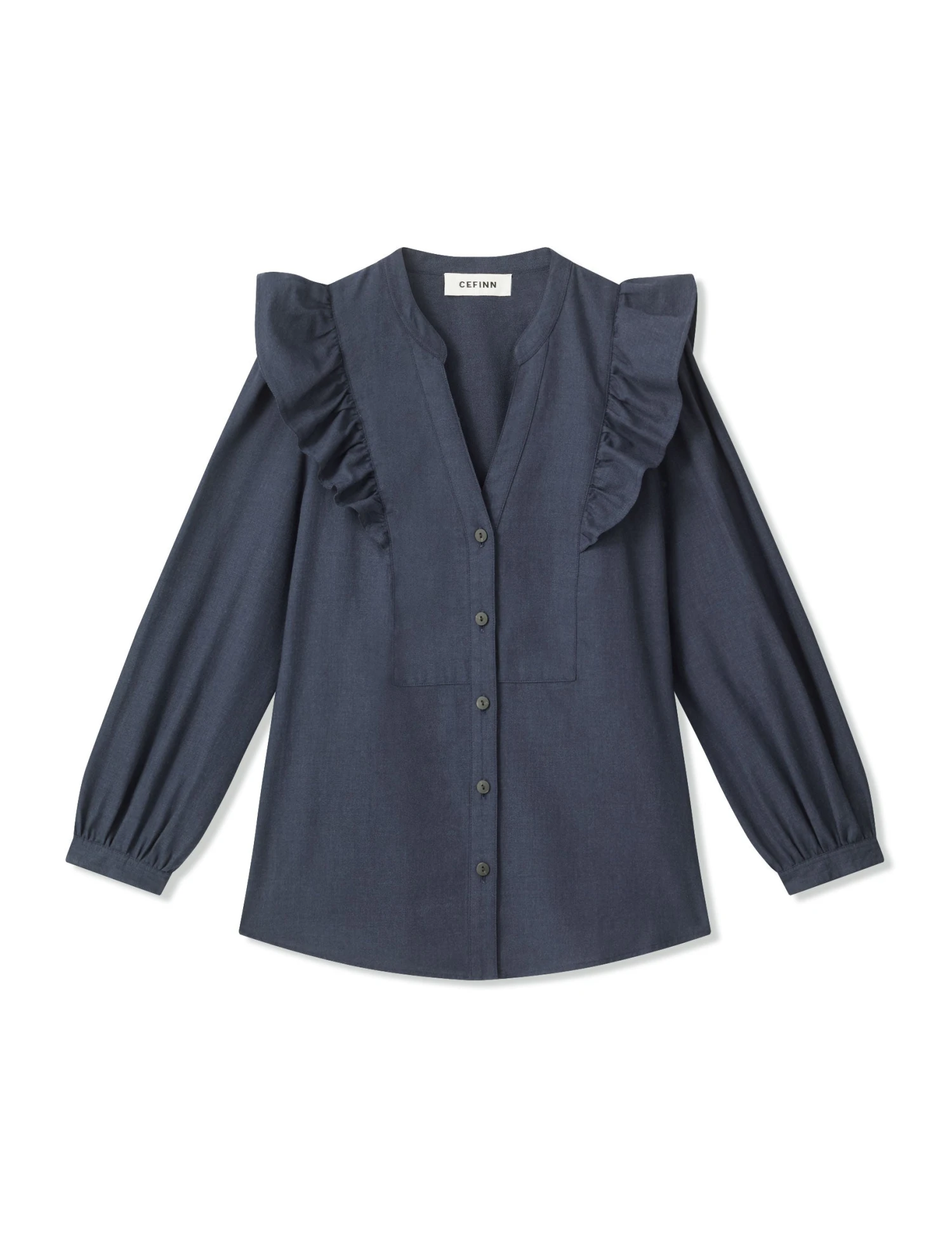 Dixie Brushed Cotton Long Sleeve Frill Shirt - Dark Blue 7 Dixie Brushed Cotton Long Sleeve Frill Shirt - Dark Blue - Image 5