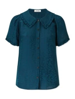 Rosa Silk Blend Blouse - Petrol Blue Leopard Pansy Print -Cheap Closet Curation Store AU22 B139 ROSA PETROL BLUE CO