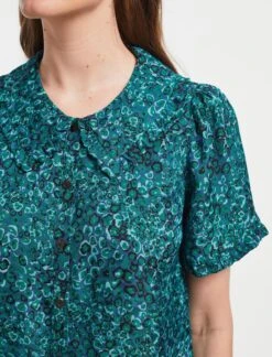 Rosa Silk Blend Blouse - Turquoise Blue Leopard Pansy Print 10 Rosa Silk Blend Blouse - Turquoise Blue Leopard Pansy Print -Cheap Closet Curation Store AU22 B139 ROSA TURQUOISE LEOPARD PANSY PRINT LS 2252