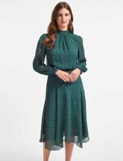 Emilia Midi Dress - Green Black Graphic Coral Print -Cheap Closet Curation Store AU22 D376 EMILIA GREEN BLACK GRAPHIC CORAL PRINT LS 806