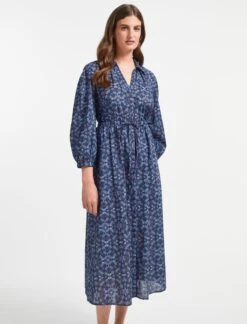 Liberty Organic Cotton Maxi Dress - Blue Shibori Print -Cheap Closet Curation Store AU22 D447 INGRID BLUE SHIBORI PRINT LS 1376