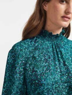 Rosamund Silk Blend Maxi Dress - Turquoise Blue Leopard Pansy Print -Cheap Closet Curation Store AU22 D452 ROSAMUND TURQUOISE LEOPARD PANSY PRINT LS 430