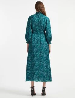 Rosamund Silk Blend Maxi Dress - Turquoise Blue Leopard Pansy Print -Cheap Closet Curation Store AU22 D452 ROSAMUND TURQUOISE LEOPARD PANSY PRINT LS 439