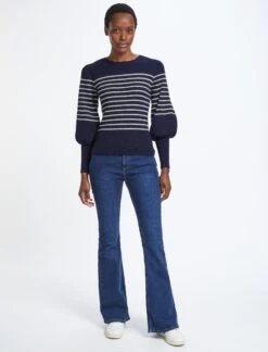 Eva Wool Crew Neck Jumper - Navy Cream Stripe -Cheap Closet Curation Store AU22 K88 EVA NAVYCREAMSTRIPE LS 1233