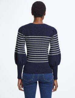 Eva Wool Crew Neck Jumper - Navy Cream Stripe -Cheap Closet Curation Store AU22 K88 EVA NAVYCREAMSTRIPE LS 1288