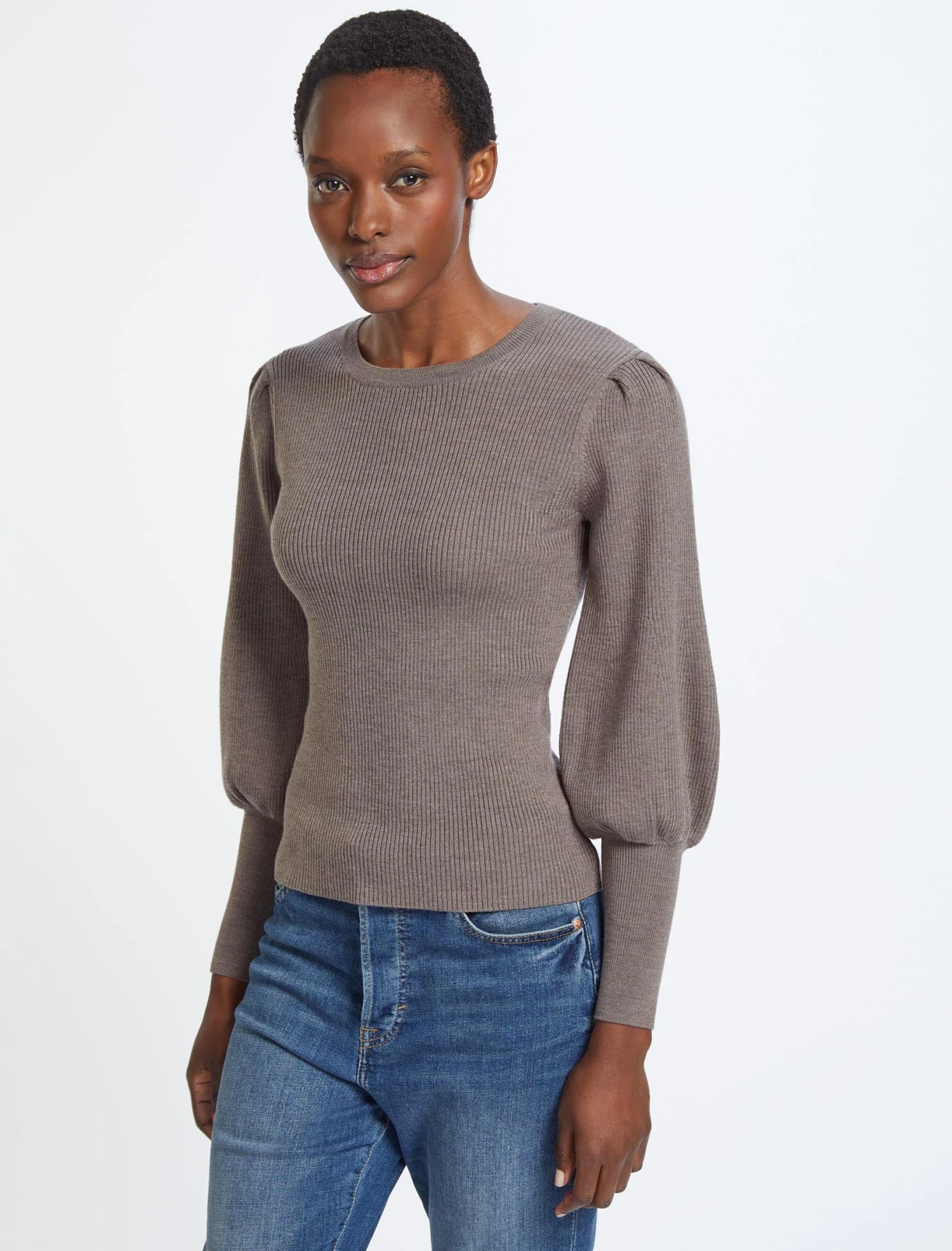 Eva Wool Crew Neck Jumper - Taupe 3 Eva Wool Crew Neck Jumper - Taupe