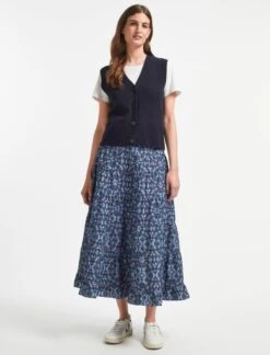 Sawyer Organic Cotton Maxi Skirt - Blue Shibori Print