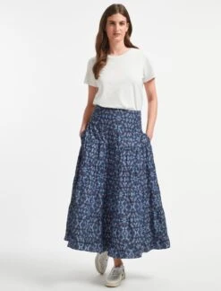 Sawyer Organic Cotton Maxi Skirt - Blue Shibori Print -Cheap Closet Curation Store AU22 SK118 SAWYER BLUE SHIBORI PRINT LS 883