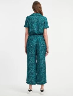 Rosa Silk Blend Trouser - Turquoise Blue Leopard Pansy Print -Cheap Closet Curation Store AU22 TR57 ROSA TURQUOISE LEOPARD PANSY PRINT LS 2338