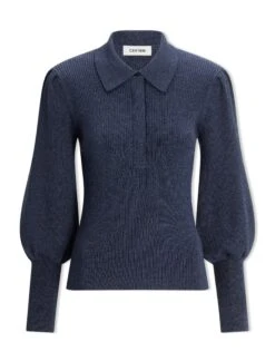 Eva Merino Wool Collared Jumper - Denim Blue -Cheap Closet Curation Store AU23 143 EVA DENIMBLUE CO