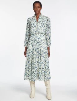 Zoe Maxi Dress - Cream Blue Deco Floral Print -Cheap Closet Curation Store AU23 D445 ZOE CREAMDECOFLORALPRINT 1586