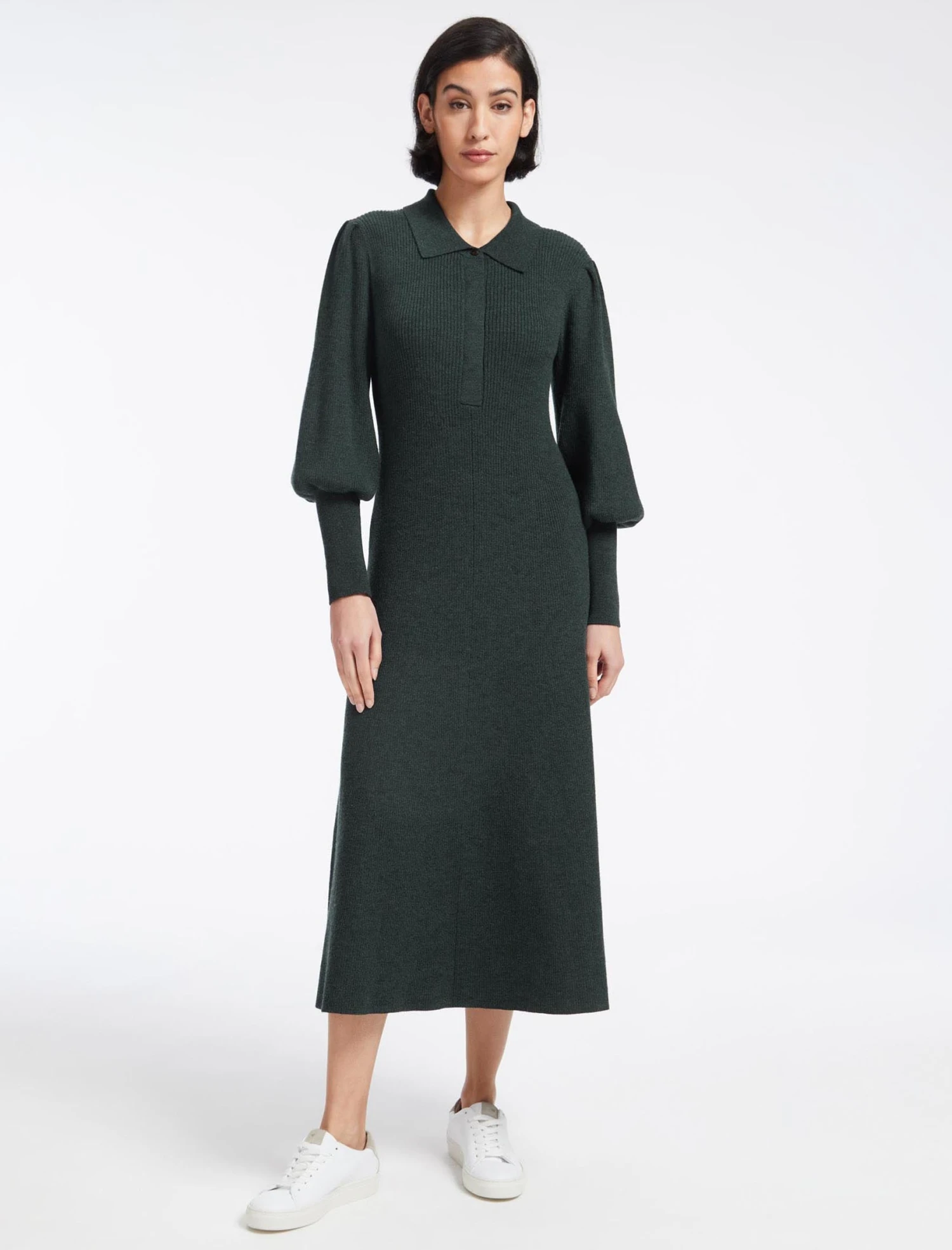 Eva Merino Wool Collared Knit Maxi Dress - Dark Green 5 Eva Merino Wool Collared Knit Maxi Dress - Dark Green - Image 3