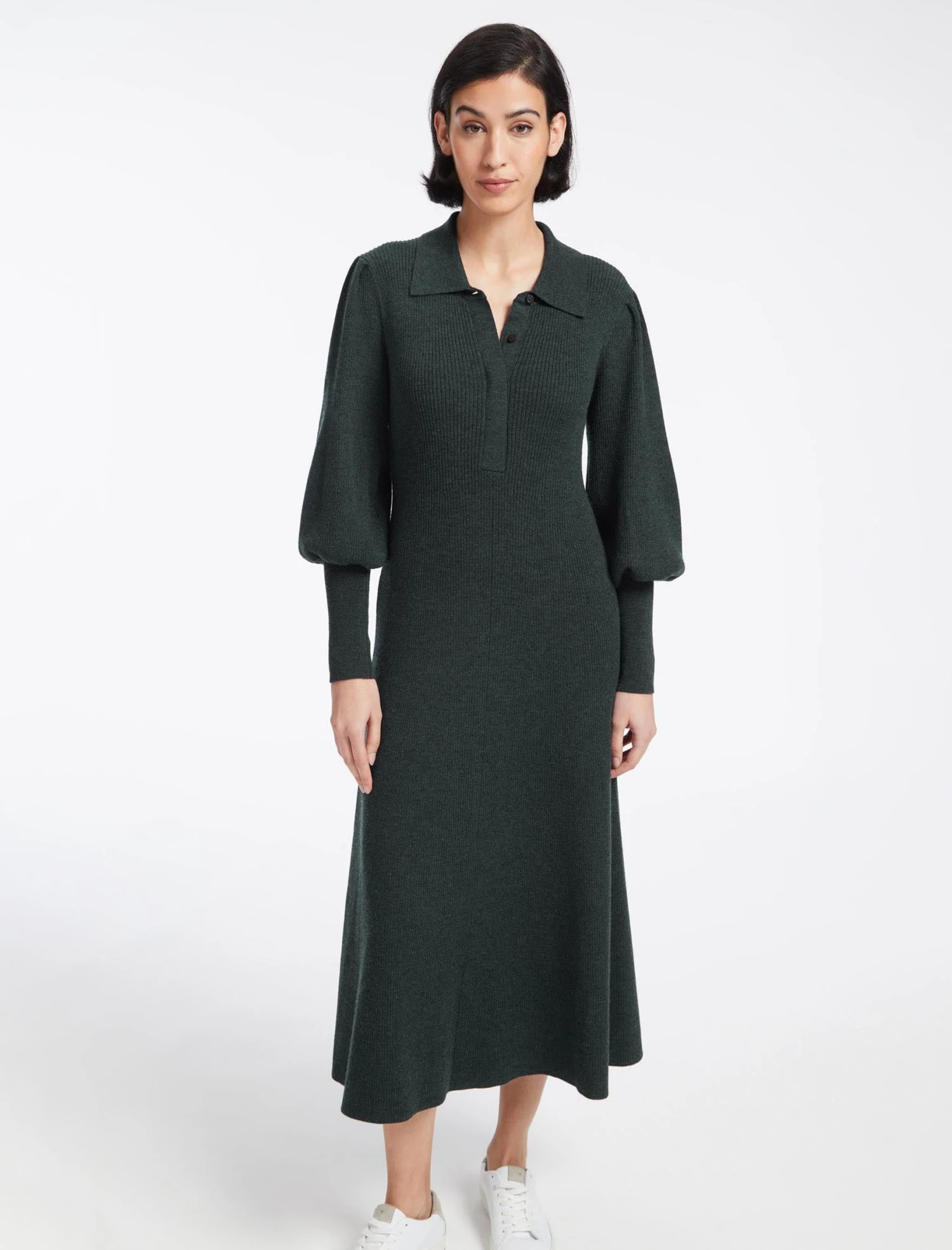Eva Merino Wool Collared Knit Maxi Dress - Dark Green 9 Eva Merino Wool Collared Knit Maxi Dress - Dark Green - Image 7