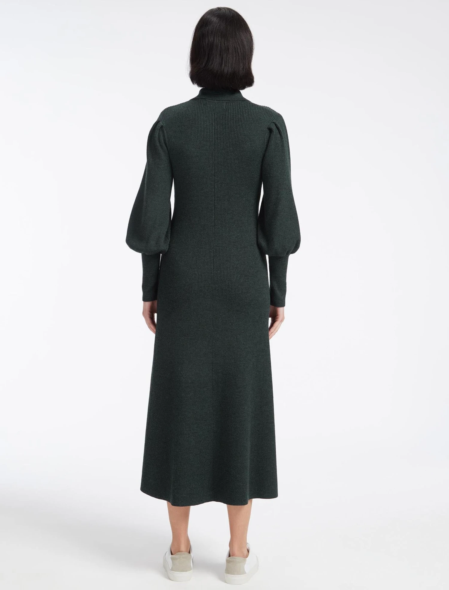 Eva Merino Wool Collared Knit Maxi Dress - Dark Green 10 Eva Merino Wool Collared Knit Maxi Dress - Dark Green - Image 8
