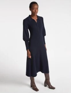 Eva Merino Wool Collared Knit Maxi Dress - Navy -Cheap Closet Curation Store AU23 D558 EVA NAVY LS 3712