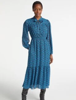 Francesca Midi Dress - Blue Rainbow Geo Print -Cheap Closet Curation Store AU23 D560 FRANCESCA BLUERAINBOWGEOPRINT LS 3027