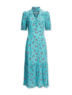Rebecca Silk Midi Dress - Mint Posy Print -Cheap Closet Curation Store AU23 D562 REBECCA MINT POSYPRINT CO