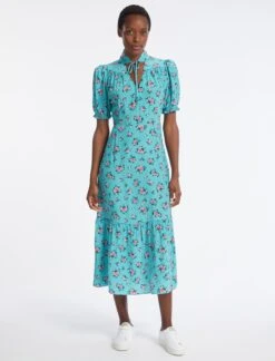 Rebecca Silk Midi Dress - Mint Posy Print -Cheap Closet Curation Store AU23 D562 REBECCA MINT POSYPRINT LS 4081