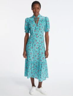 Rebecca Silk Midi Dress - Mint Posy Print -Cheap Closet Curation Store AU23 D562 REBECCA MINT POSYPRINT LS 4119