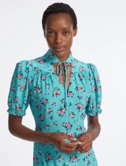 Rebecca Silk Midi Dress - Mint Posy Print -Cheap Closet Curation Store AU23 D562 REBECCA MINT POSYPRINT LS 4130