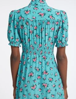 Rebecca Silk Midi Dress - Mint Posy Print -Cheap Closet Curation Store AU23 D562 REBECCA MINT POSYPRINT LS 4157