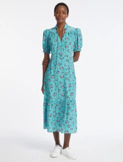 Rebecca Silk Midi Dress - Mint Posy Print -Cheap Closet Curation Store AU23 D562 REBECCA MINT POSYPRINT LS 4175