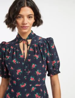 Rebecca Silk Midi Dress - Navy Posy Print -Cheap Closet Curation Store AU23 D562 REBECCA NAVYPINKPOSYPRINT LS 13814
