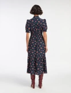 Rebecca Silk Midi Dress - Navy Posy Print -Cheap Closet Curation Store AU23 D562 REBECCA NAVYPINKPOSYPRINT LS 13842