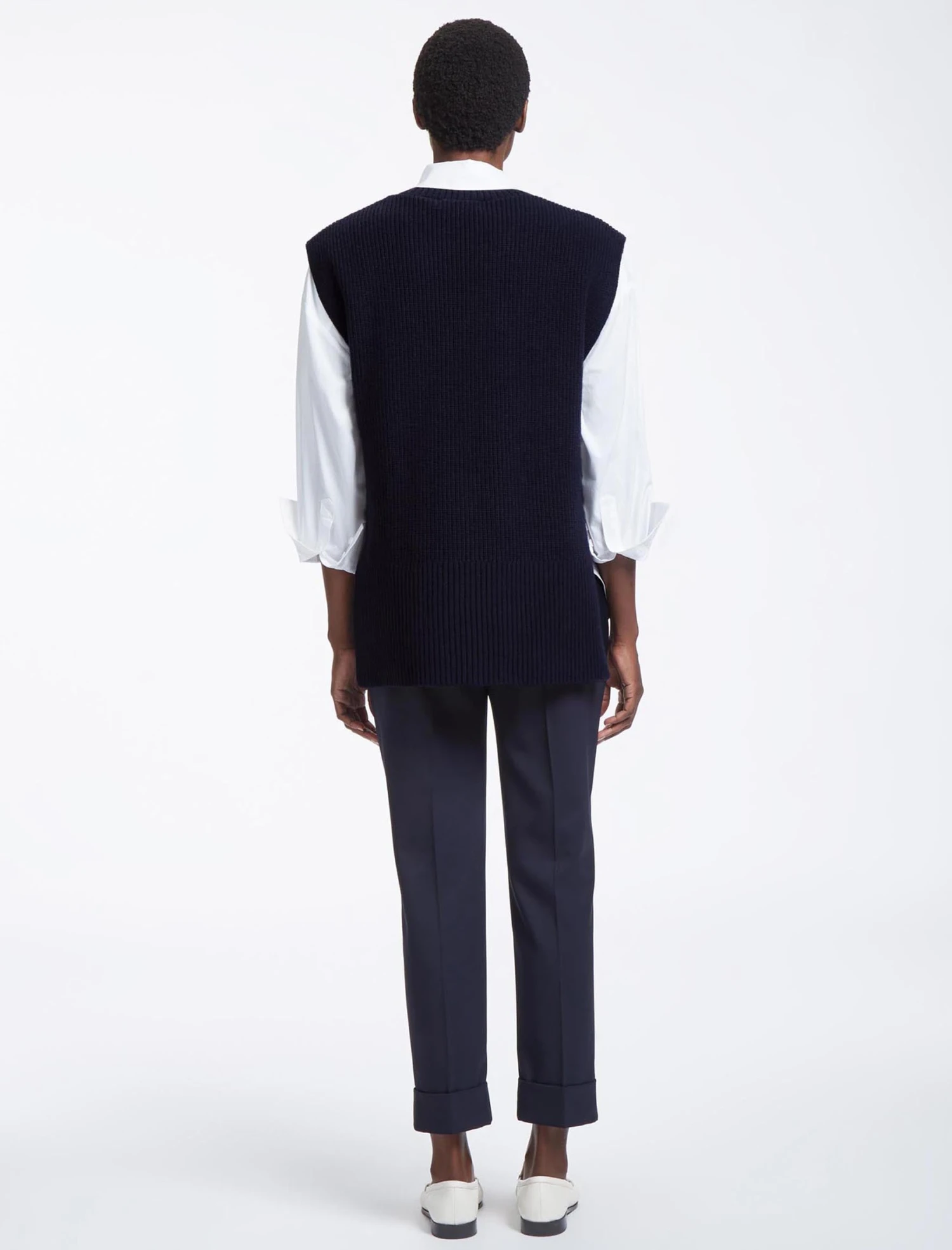 Janice Wool Round Neck Sleeveless Jumper - Navy 8 Janice Wool Round Neck Sleeveless Jumper - Navy - Image 6