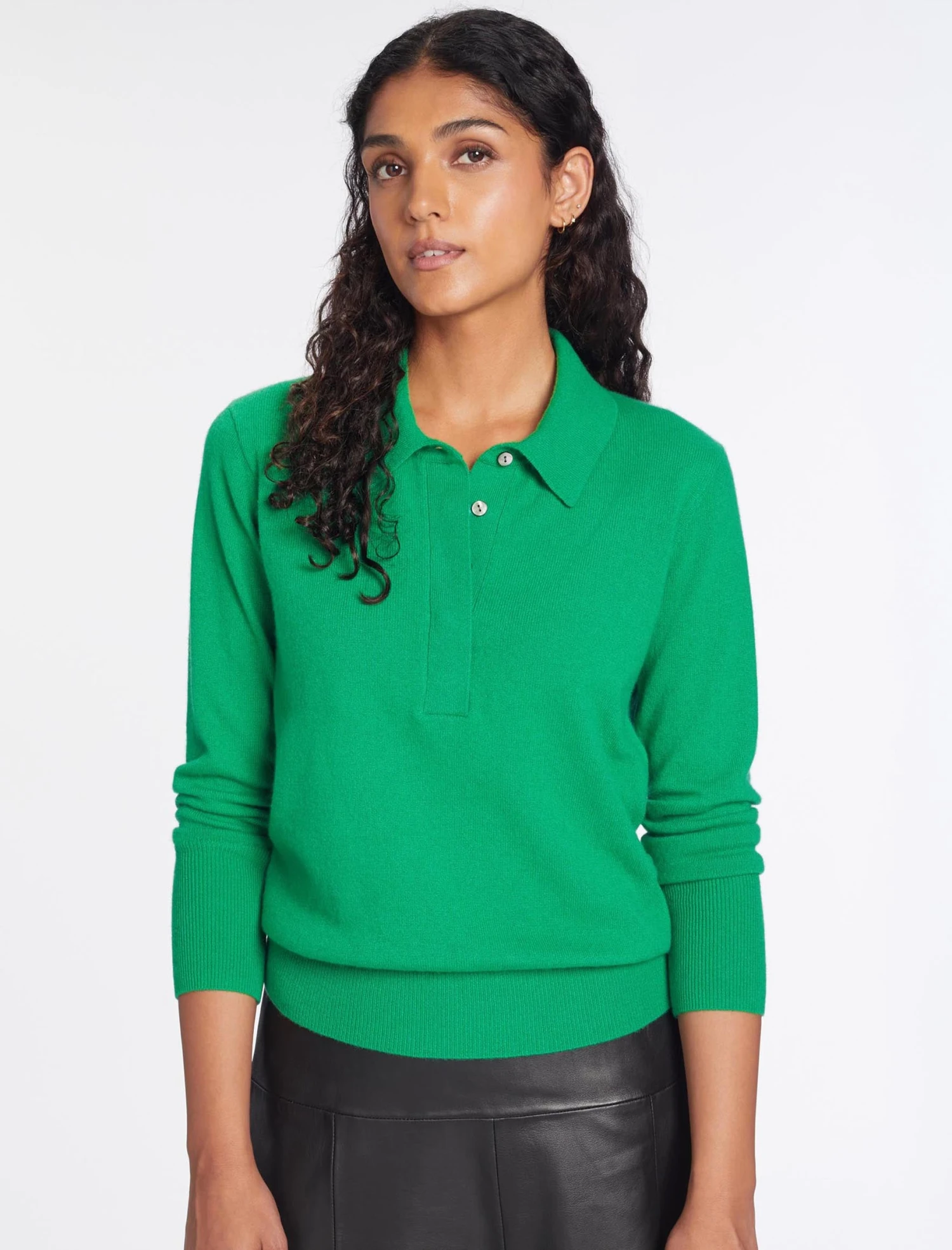 Josie Cashmere Collared Jumper - Emerald Green