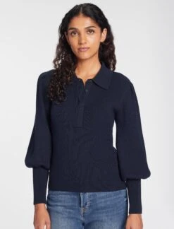 Eva Merino Wool Collared Jumper - Navy -Cheap Closet Curation Store AU23 K143 EVA NAVY LS 1884
