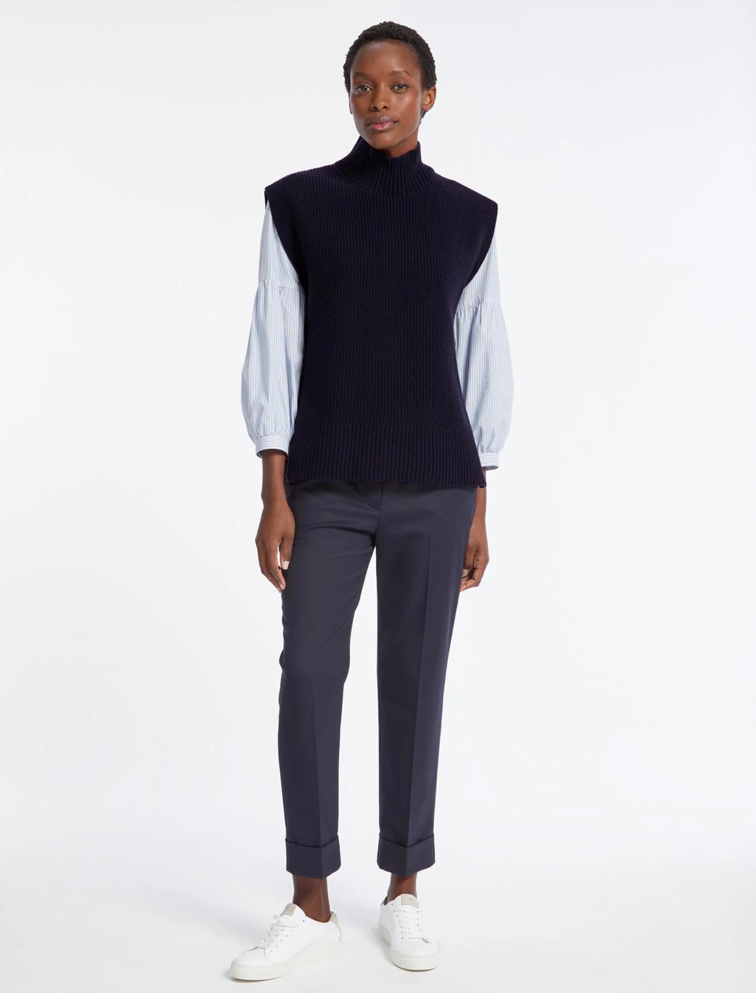 Janice Cashmere Blend Funnel Neck Sleeveless Jumper - Navy 4 Janice Cashmere Blend Funnel Neck Sleeveless Jumper - Navy - Image 2