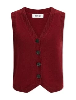 Wesley Cashmere Blend V Neck Waistcoat - Dark Red -Cheap Closet Curation Store AU23 K82 WESLEY DARKRED CO