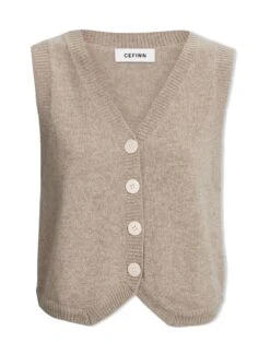 Wesley Cashmere Blend V Neck Waistcoat - Taupe -Cheap Closet Curation Store AU23 K82 WESLEY TAUPE CO