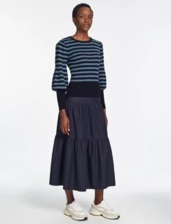 Eva Wool Crew Neck Jumper - Navy Pale Blue Stripe -Cheap Closet Curation Store AU23 K88 EVA BLUESTRIPE 1676