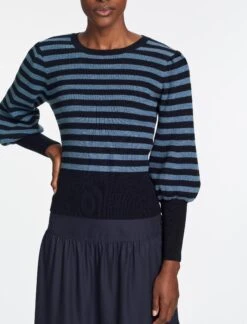 Eva Wool Crew Neck Jumper - Navy Pale Blue Stripe -Cheap Closet Curation Store AU23 K88 EVA BLUESTRIPE 1720