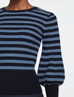 Eva Wool Crew Neck Jumper - Navy Pale Blue Stripe -Cheap Closet Curation Store AU23 K88 EVA BLUESTRIPE 1722