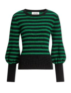 Eva Wool Crew Neck Jumper - Black Emerald Green Stripe -Cheap Closet Curation Store AU23 K88 EVA EMERALDBLACKSTRIPE CO