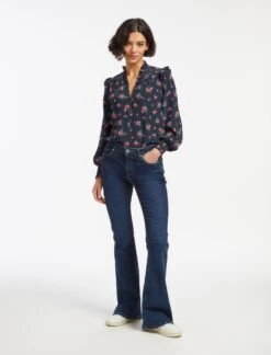 Stella Silk Shirt - Navy Posy Print -Cheap Closet Curation Store AU23 S46 STELLA NAVYPINKPOSYPRINT LS 15548