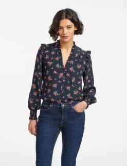 Stella Silk Shirt - Navy Posy Print -Cheap Closet Curation Store AU23 S46 STELLA NAVYPINKPOSYPRINT LS 15573