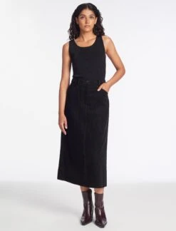 Shona Corduroy A Line Midi Skirt - Black -Cheap Closet Curation Store AU23 SK165 SHONA BLACK LS 286