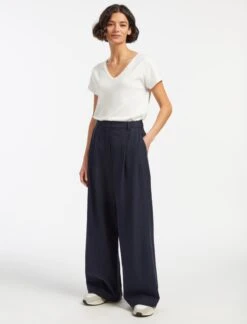 Tamara Cotton Twill Wide Leg Trouser - Navy -Cheap Closet Curation Store AU23 TR79 TAMARA NAVY LS 14594