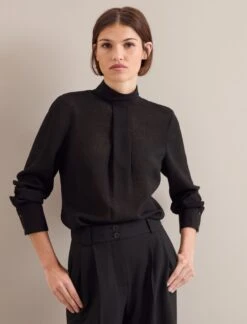 Riley Funnel Neck Blouse - Black