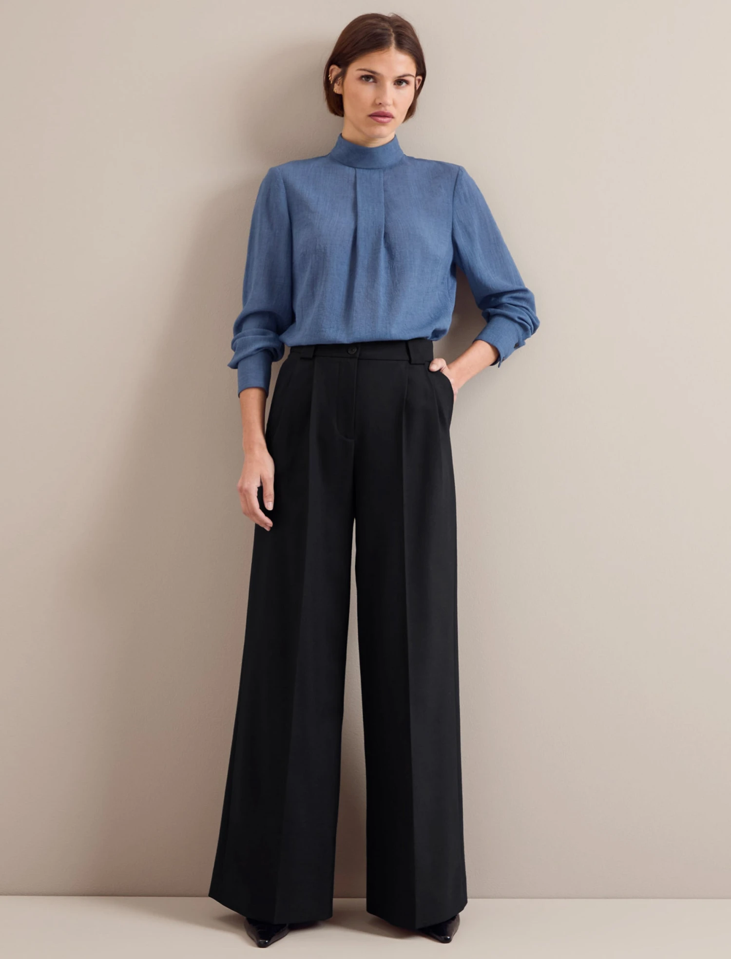 Riley Funnel Neck Blouse - Cornflower Blue 4 Riley Funnel Neck Blouse - Cornflower Blue - Image 2