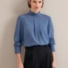 Riley Funnel Neck Blouse - Cornflower Blue -Cheap Closet Curation Store AU24 B6 RILEY CORNFLOWERBLUE LS 24483