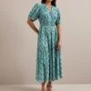 Olive Cotton Blend Midi Dress - Green Ditsy Carnation Print -Cheap Closet Curation Store AU24 D648 OLIVE GREEN DITSY CARNATION PRINT 2733